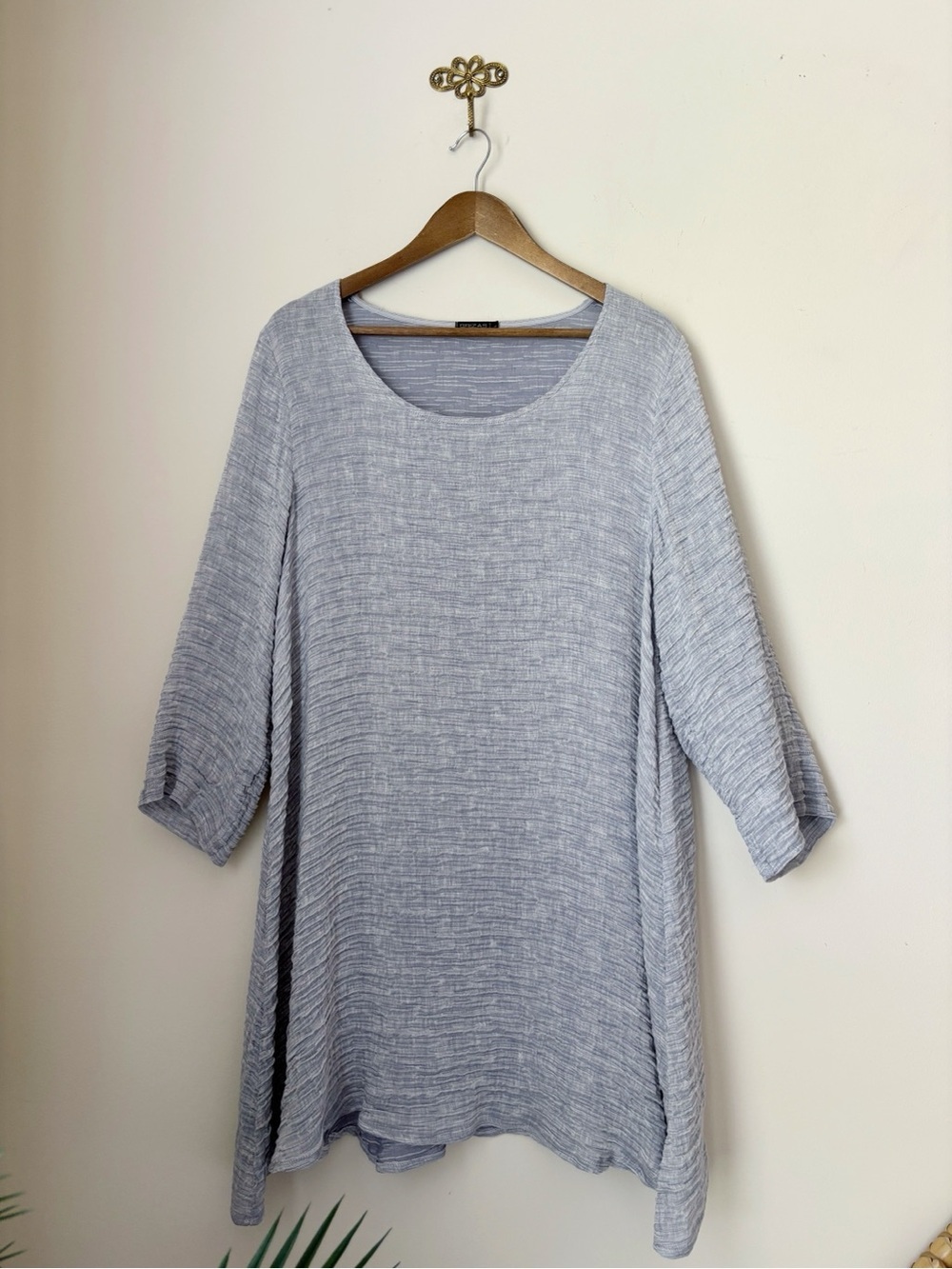 Grizas Crinkled Grey Silk Linen Tunic Dress Large Lagenlook